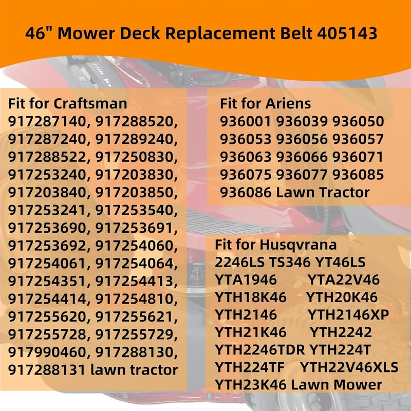 OUSTUE 405143 Mower Deck Belt 1/2"x106" for 46" Craftsman/AYP/Poulan/Husqvarna 532405143 584453101, Ariens 21546607,Husqvarna 2246LS YTH20K46 YTH2146X - Image 3